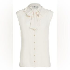 NWT Chiara Boni Sleeveless Tie Neck Button Down Tunic Top Size 38 / US 2 $395